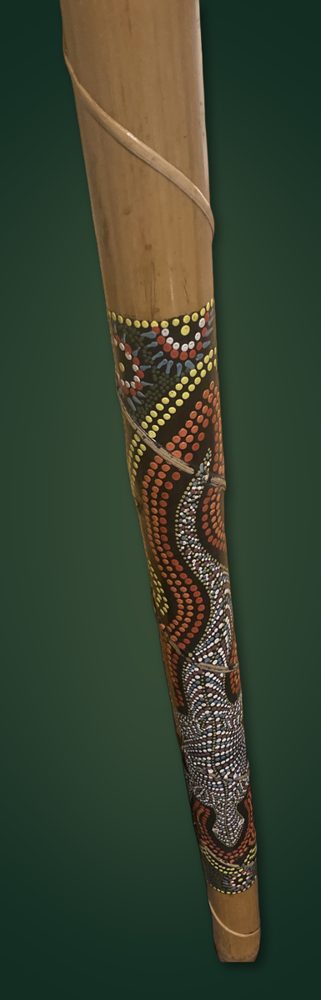 My bamboo rain stick with its dot-painted section and cane binding